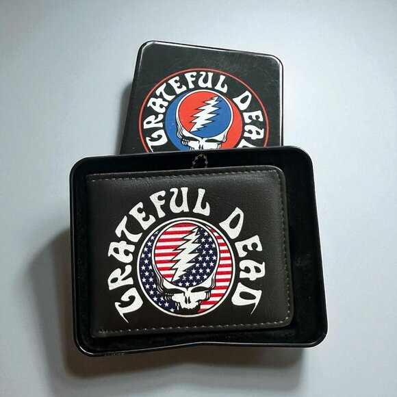 GRATEFUL DEAD Men's Logo Bifold Dead Head Steal Your Face Wallet NEW NIB - Picture 1 of 7